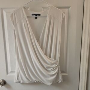 White House Black Market Cream Surplice Drape Sleeveless Top